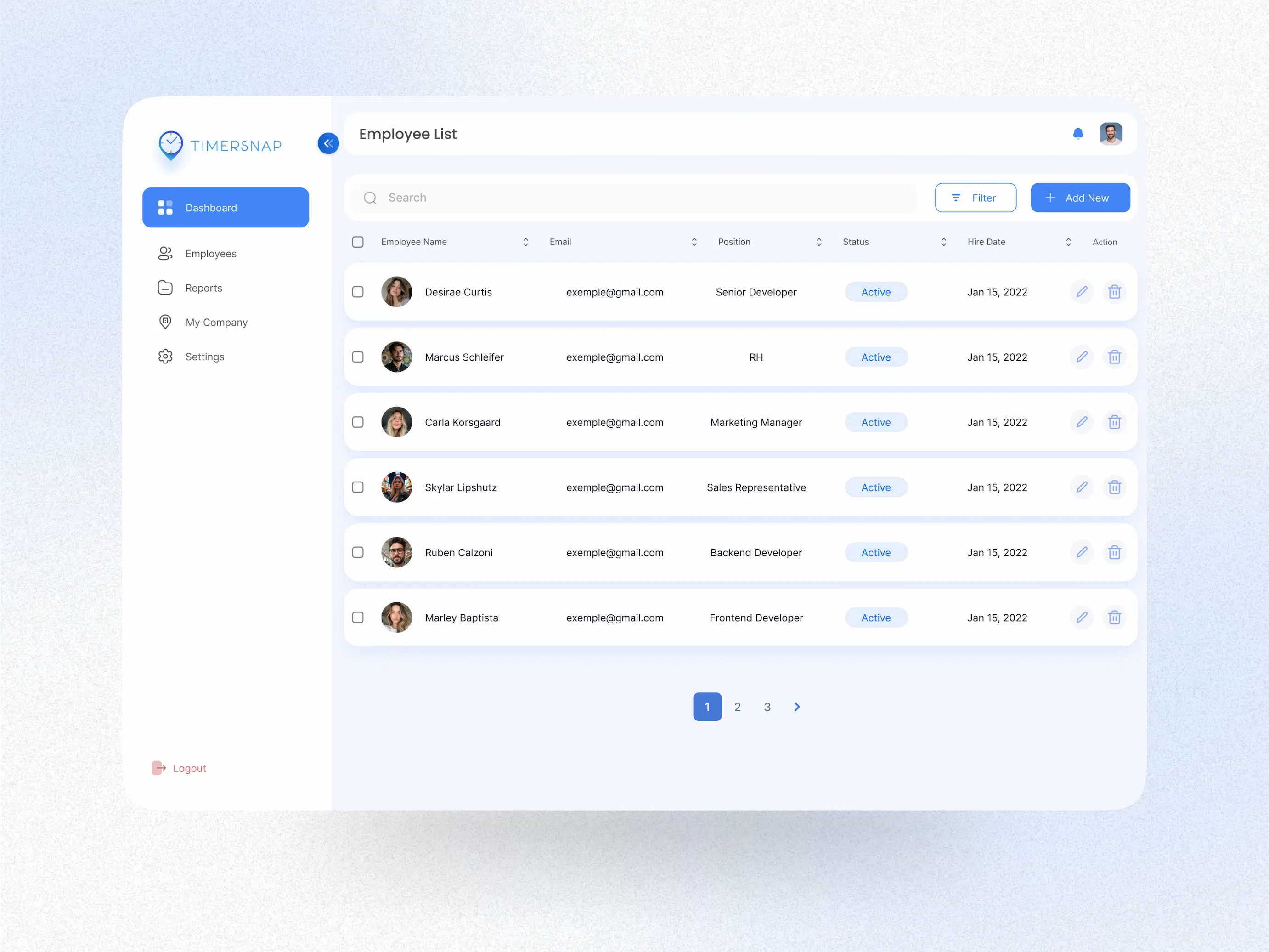 TimerSnap employee management dashboard